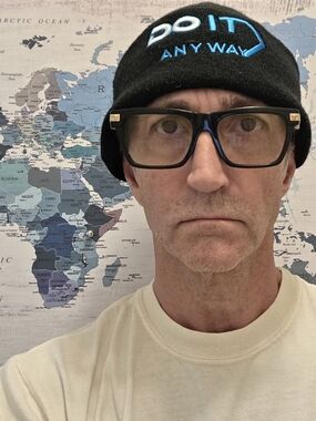 DO IT ANYWAY Black Knit Beanie with Blue Embroidery